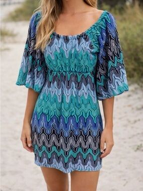 Judith March Blue Green Off-Shoulder Sundress